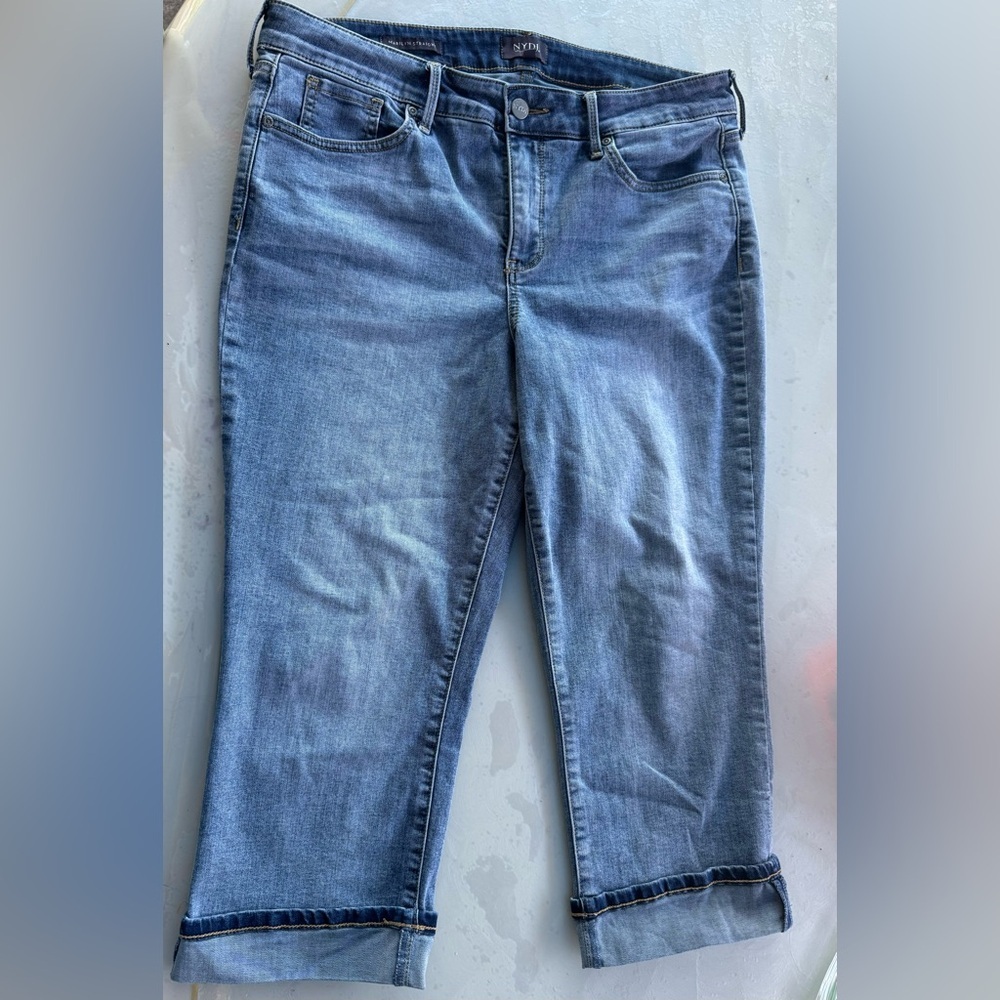 NYDJ Marilyn Straight Crop Jeans with Cuffs Womens 12 Lift x Tuck Cool Embrace